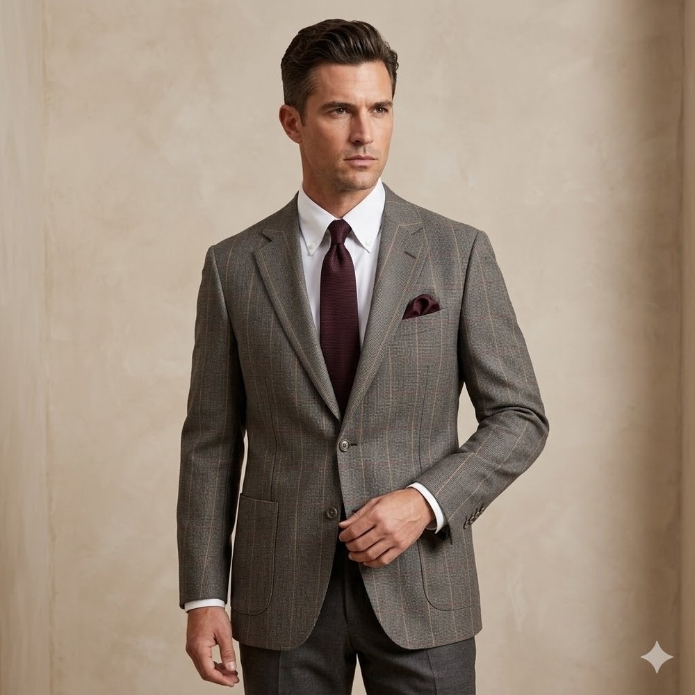 Brooks Brothers Blazer‎ Mens 42R Brown Preppy Wool Plaid Windowpane Sport Coat